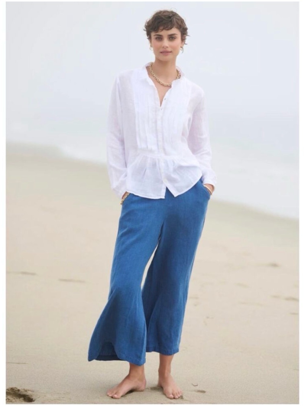 CP SHADES x GORSUCH • Clea Crop Linen Pant indigo blue Medium high rise wide leg